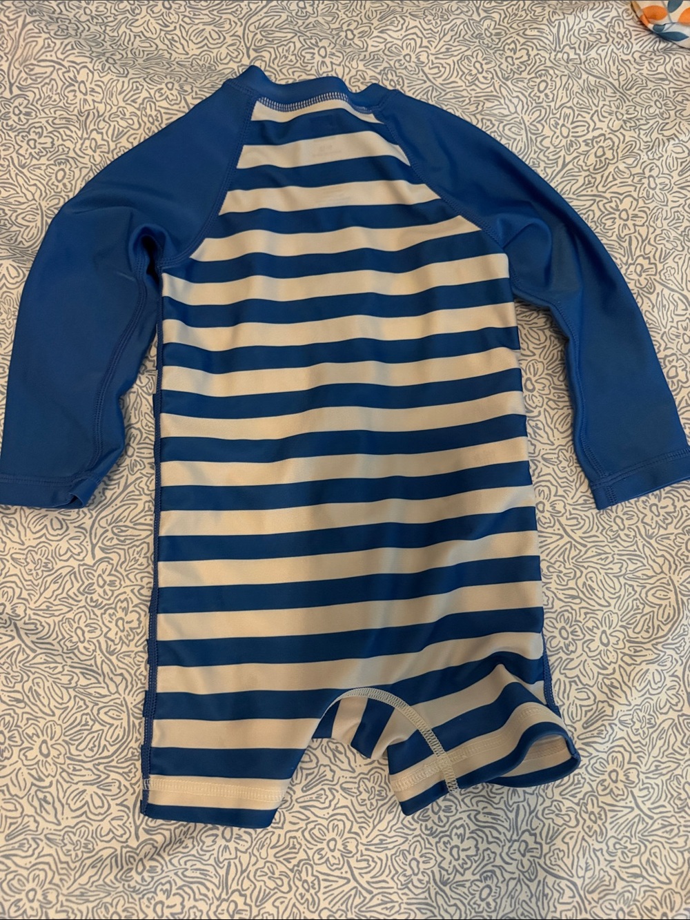 Tea Collection Blue & White Striped Long-Sleeve Rashguard Swim Romper - Picture 3 of 3